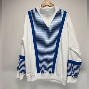 Blast Sweater Women's M vintage Blue & White Striped Retro Pullover 1/4 Zip 90s